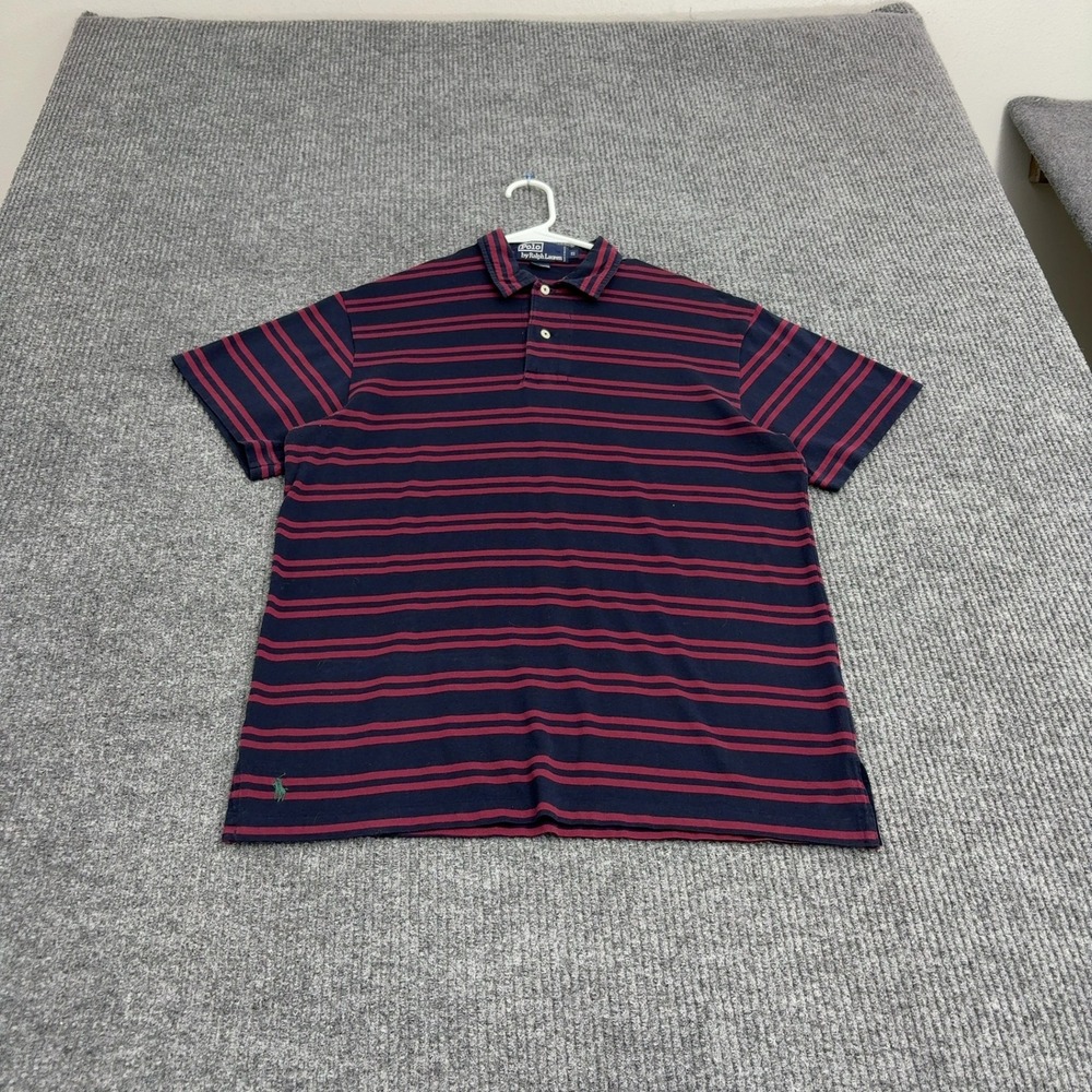 Polo Ralph Lauren Polo Shirt Mens S Navy Red Cotton Striped Short Sleeve Preppy